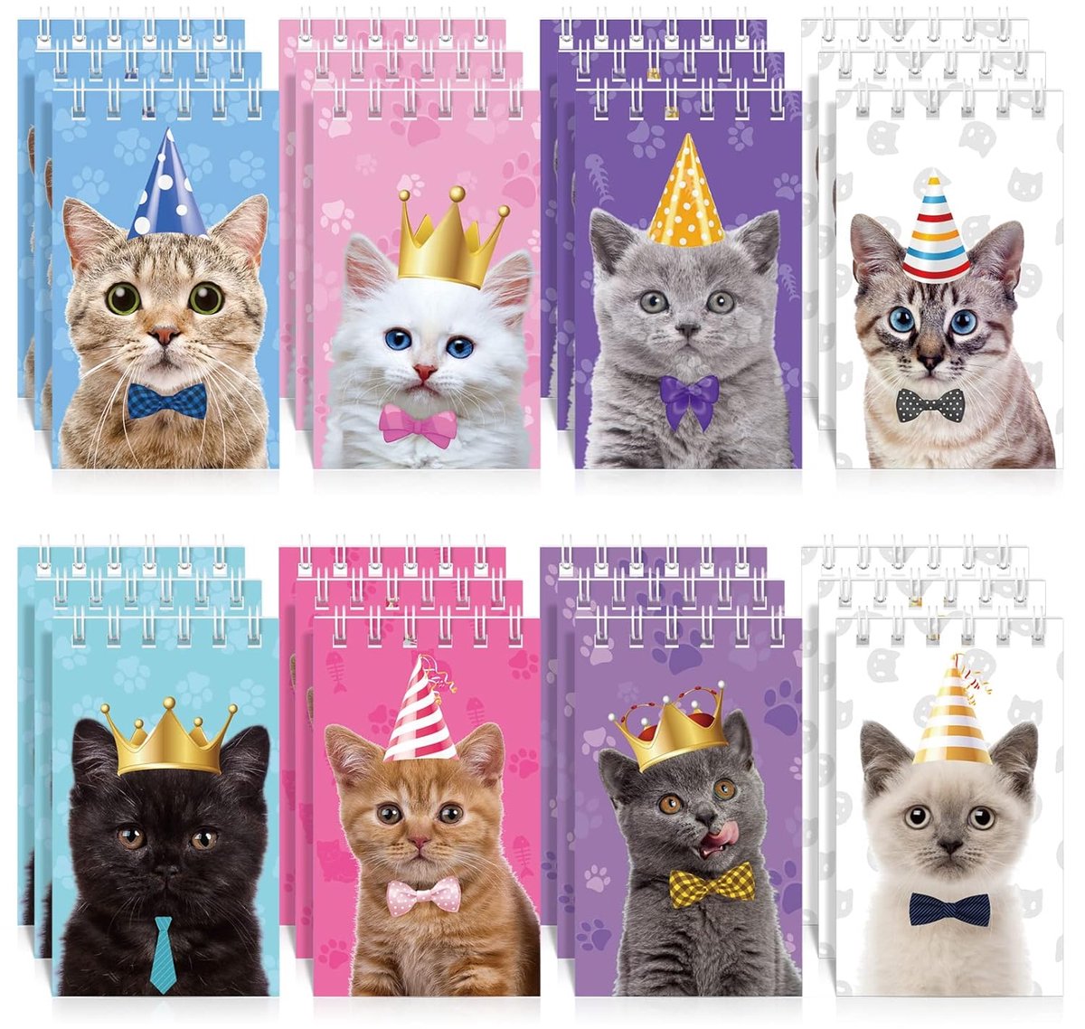 Thijox - Mini-notitieblok voor Katten - 24 Stuks Spiraalnotitieboekjes met Schattige Dierenpatronen - Perfect voor School, Kantoor, Feesten en Creatie
