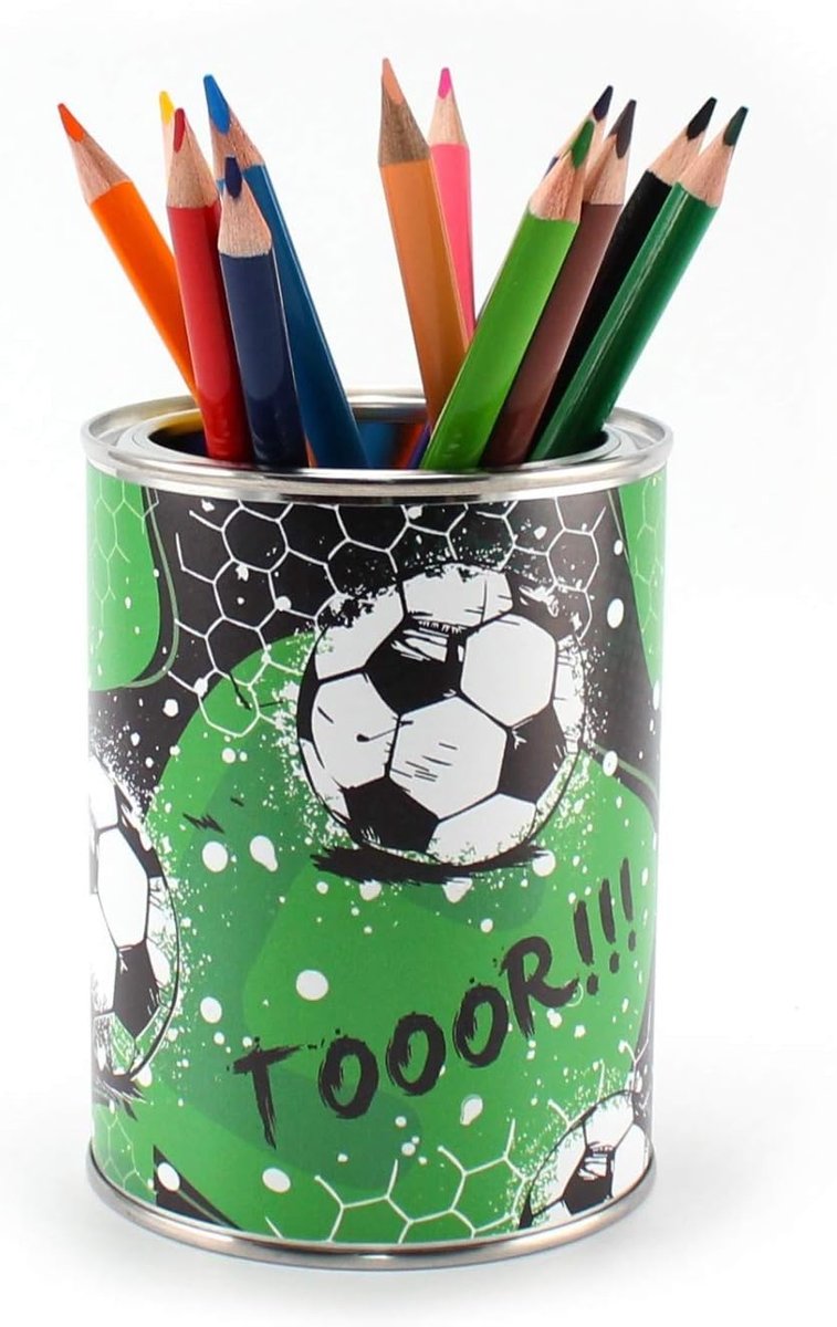 Thijox - Pennenhouder Voetbal TOR met 12 Driehoekige Kleurpotloden - Kinder Pennenkoker Bureau Organizer voor Meisjes en Jongens - Creatief Schrijfger