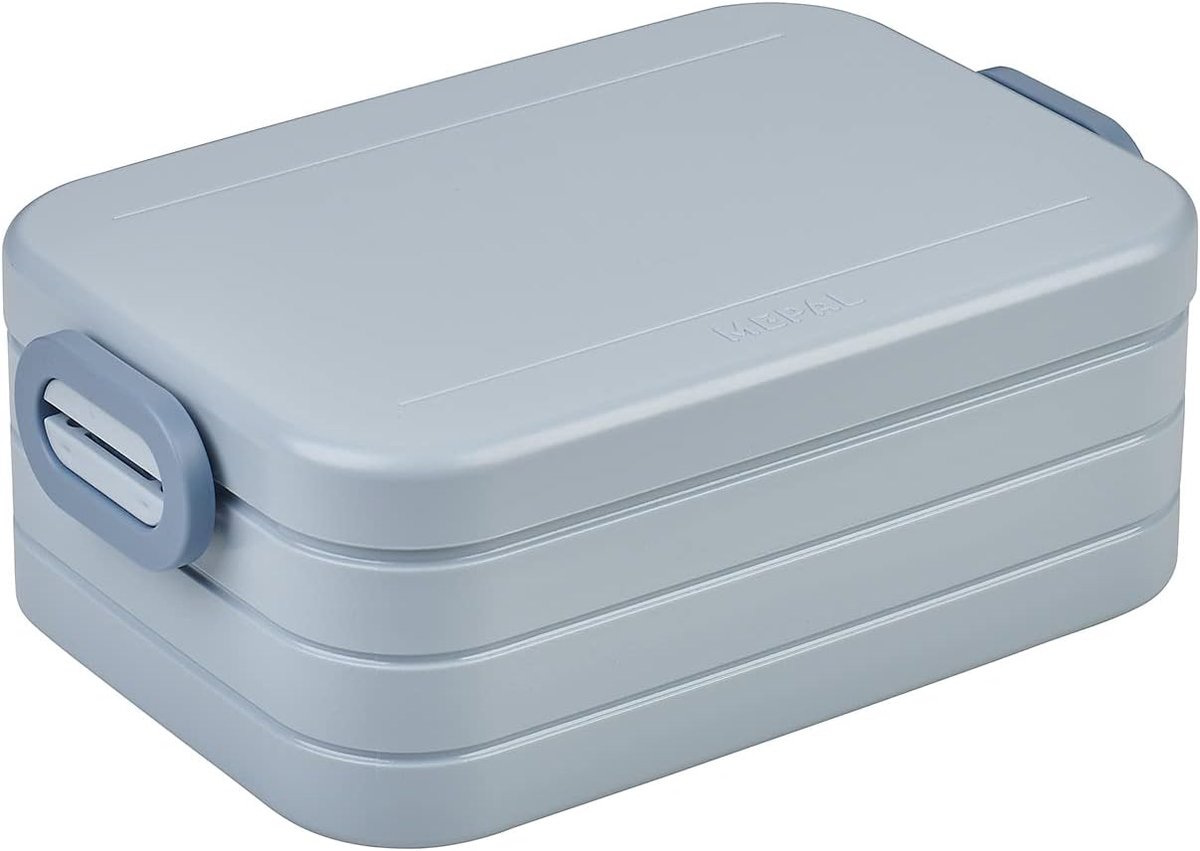 Thijox - Lunchbox Take a Break midi - Bento-lunchbox met 2 inzetstukken en snackvork - Nordic blue - Ideaal voor onderweg, school, werk en picknick
