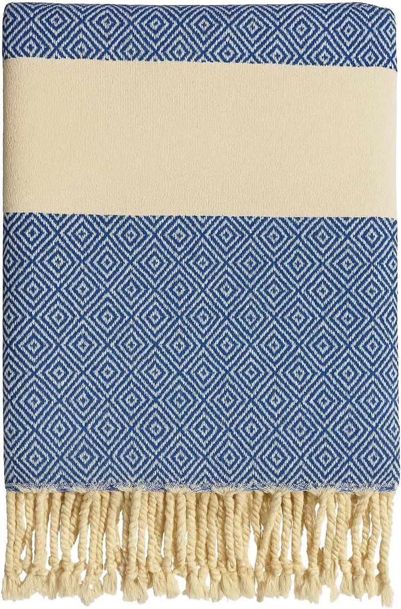 Thijox - Set van 2 XXL Saunahanddoeken 90x180 cm, 100% Katoen, Turkse Hamamhanddoek, Yogahanddoek, Strandlaken, Pestemal, Picknickdeken, Blauw