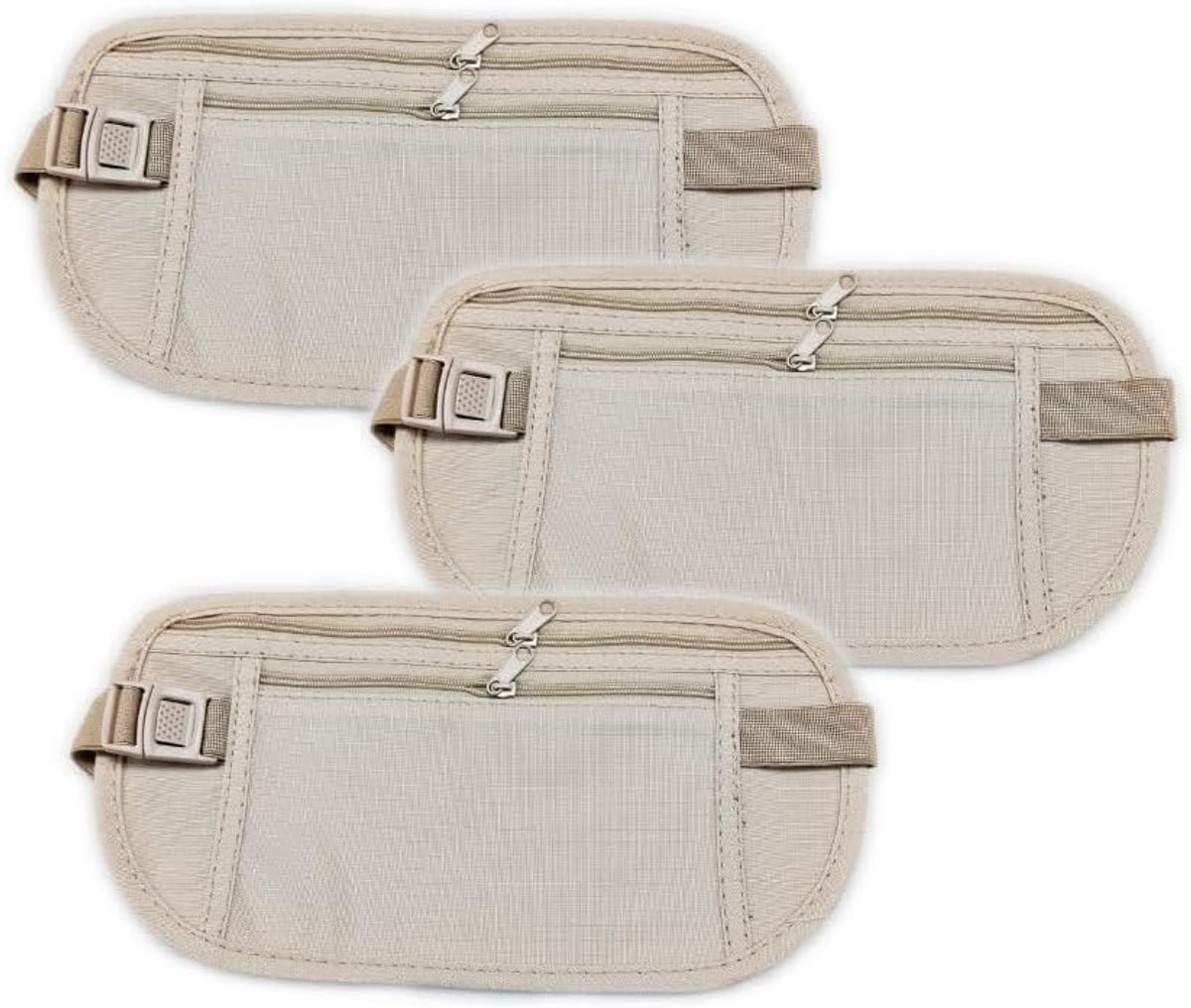 Thijox - 3 Verborgen Geldriemen Diefstalveiligheidsgordel - Verstelbare Waterdichte Heuptas voor Paspoort en Contant Geld - Sportriem 26 x 13 cm - Gre