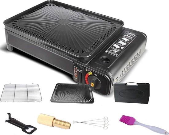 Draagbare Party Grill - 3in1 Camping Kooktoestel - Incl. 10x Gasflessen - Draagbare Gas BBQ voor Feest, Tuin en Kamperen - Onderhoudsarm en Geurvrij — afbeelding 2