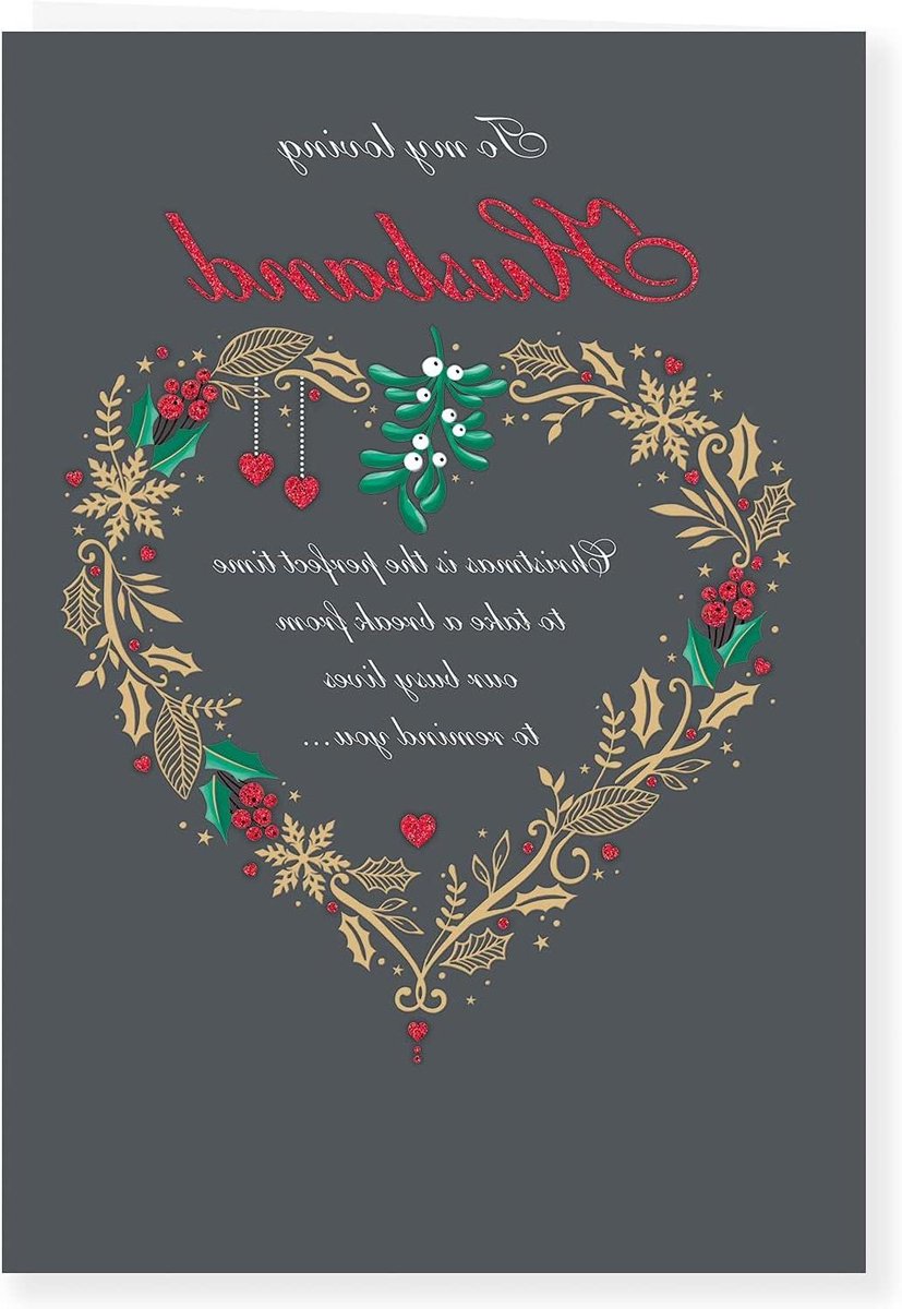 Kerstkaart Echtgenoot - Gegraveerde Wens - Fijne Feestdagen - Ontworpen in VK - 9 x 6 inch - Meerkleurig