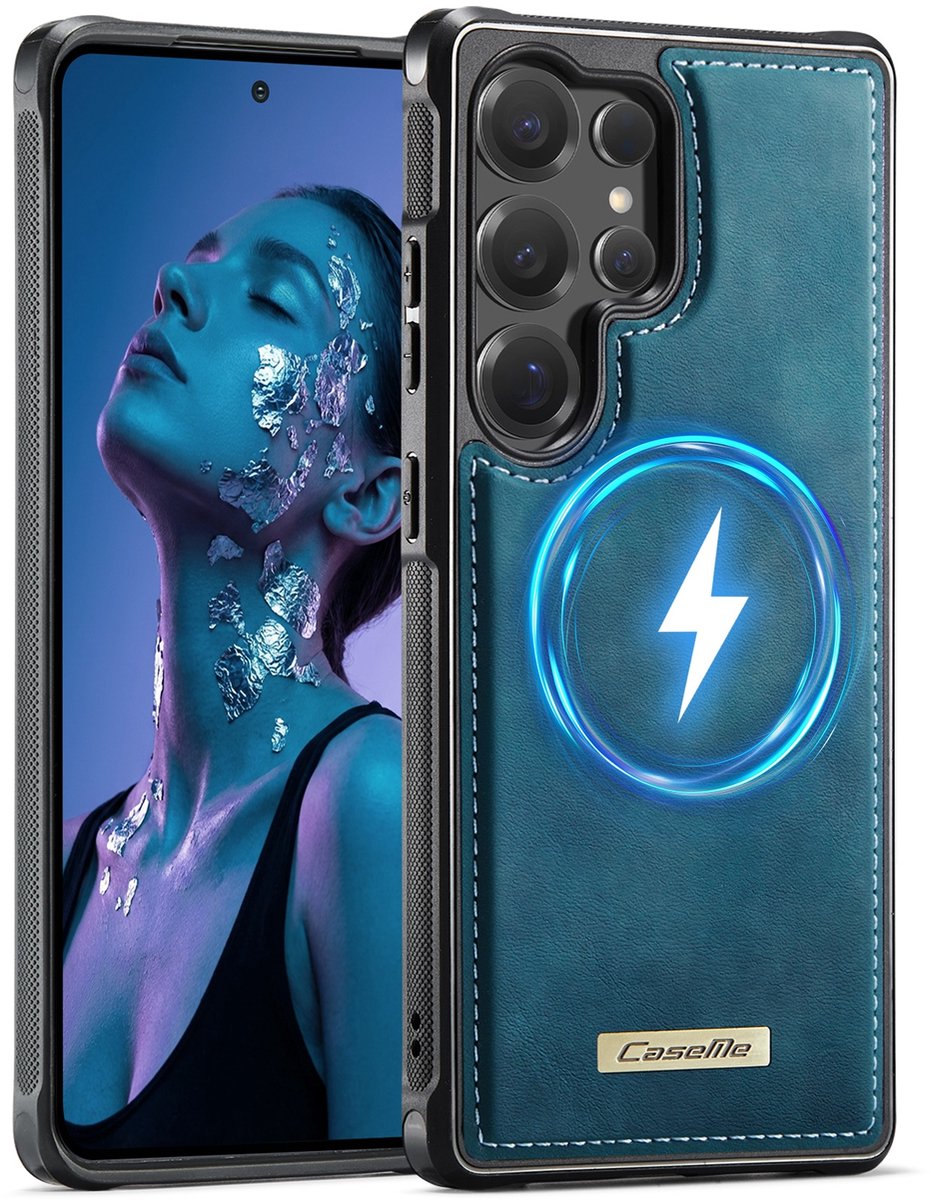 CaseMe Hoesje - Geschikt voor Samsung Galaxy S25 Ultra Hoesje - CaseMe C69 Leather Back Cover - MagSafe Compatible - Blauw