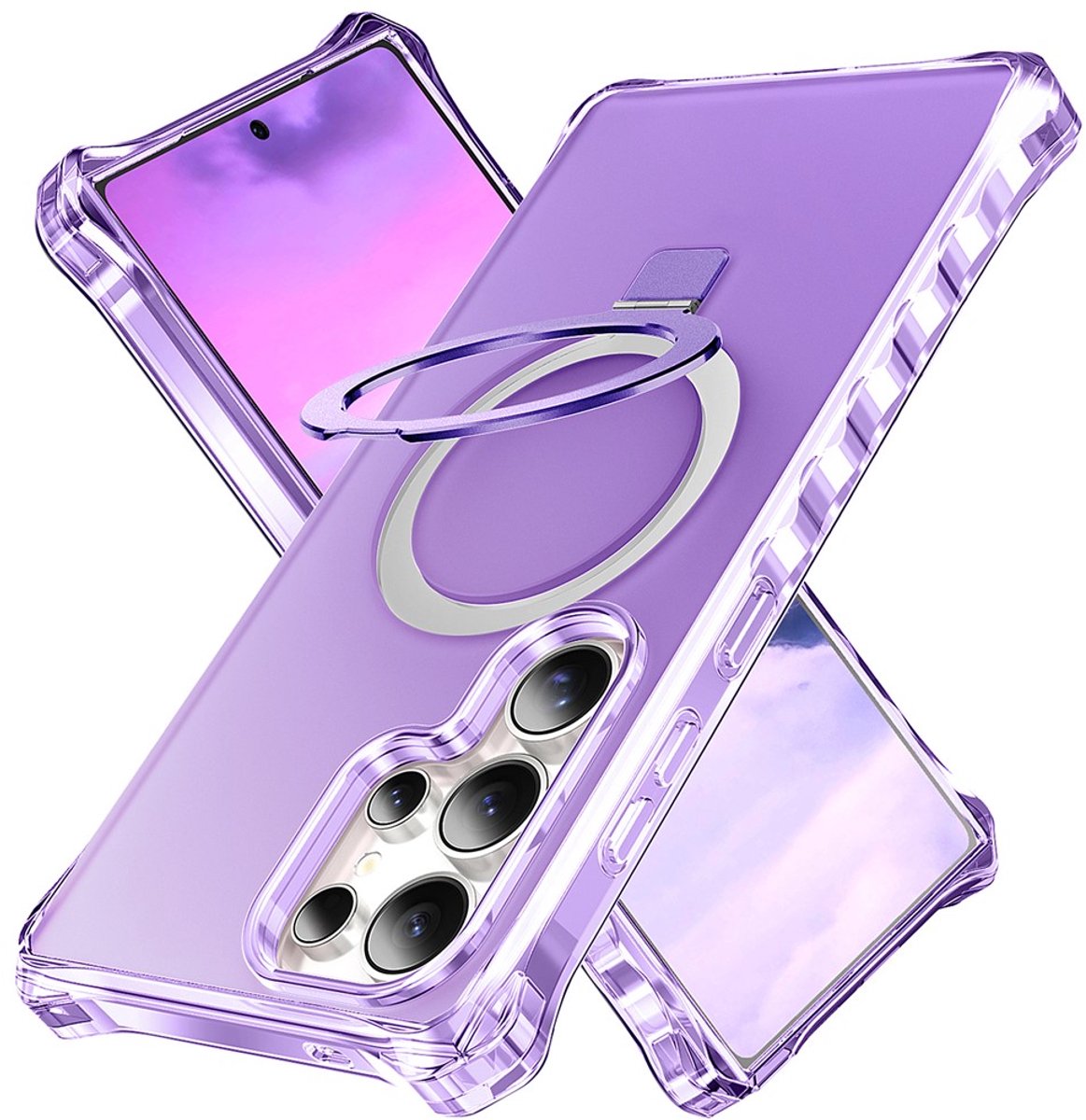 Coverup Hoesje - Geschikt voor Samsung Galaxy S24 Ultra Hoesje - Coverup ShockProof TPU Back Cover met MagSafe Compatible Ring Kickstand - Paars