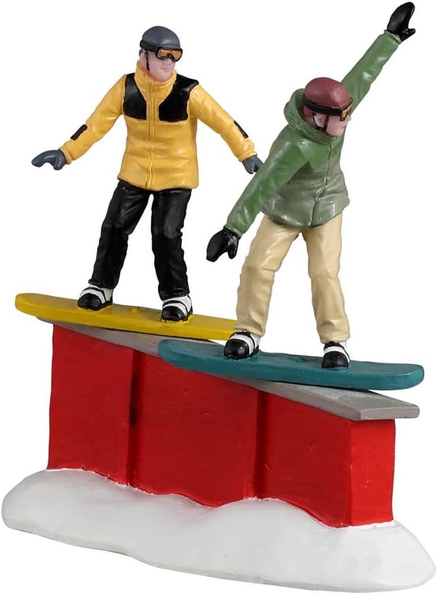 Figuur Snowboarder op Sneeuw voor Kerstdorp, Hars Winterdecoratie – foto 2