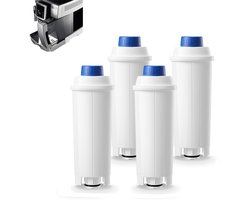 4-stuks Koffiemachine waterfilter - Waterfilterpatroon - Filterpatroon voor koffiemachines - Vervangingsfilter voor De'Longhi - Actieve kool, vermindert kalkaanslag - Kunststof - 8,1x4,4x4,4 cm - Voor De'Longhi Magnifica, Dinamica en Eletta - Wit