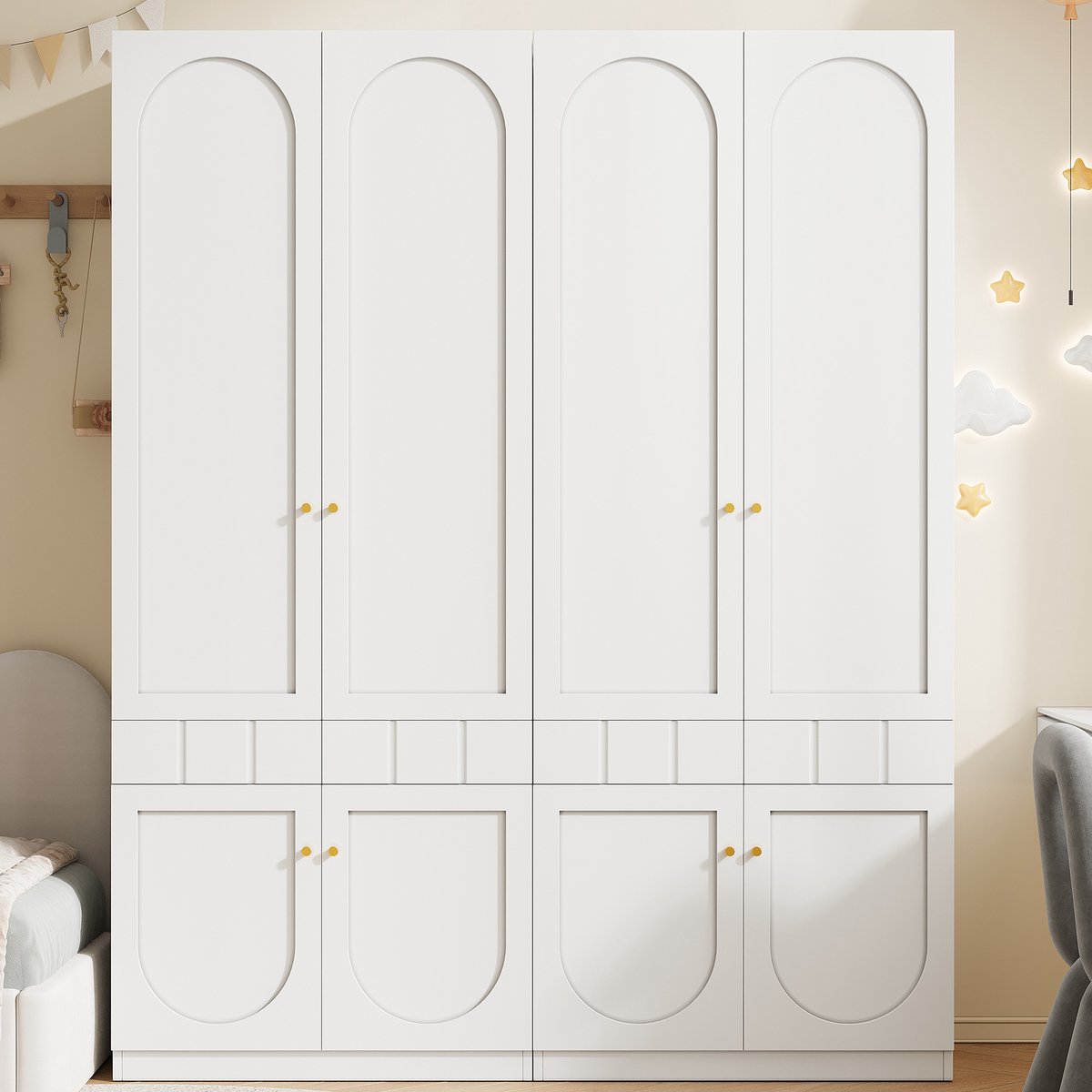 MIVRAY Kledingkast - 2 Deurs Kast Met Kledingstang En Laden - Voor Slaapkamer En Kinderkamer - MDF In Wit - 160x50x200 Cm