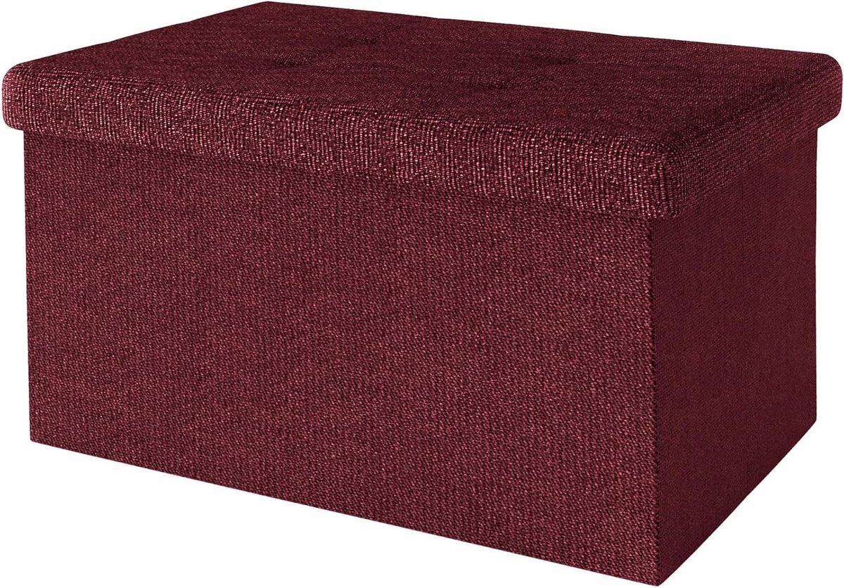 Opvouwbare Zitbank - Opbergkruk Poef - Extra Zitplaats - Met Deksel - 49x30x30 cm - Kersenrood