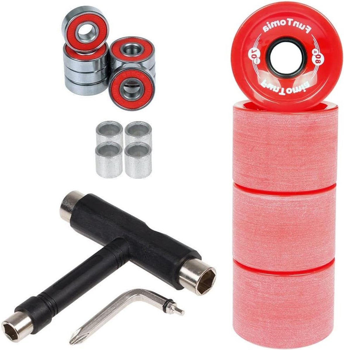 Longboard Wielen Set Skateboard Onderdelen Cruisen en Freeriden Inclusief T-tool 70x51mm 80A