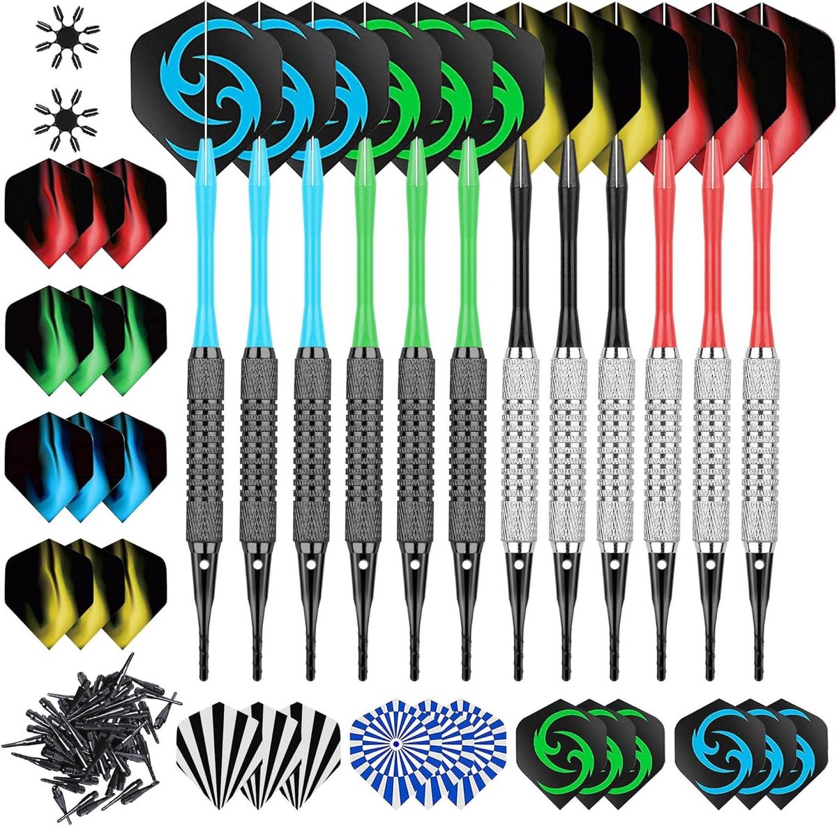 Zachte Dartpijlen Set - Softdarts Accessoires - Dartspel Verbeteren - Professioneel Design - 12 Stuks 16 Gr - Diverse Kleuren