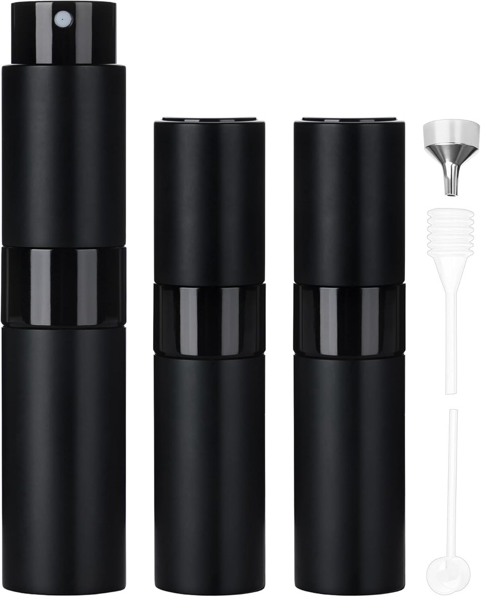 Thijox - 8ml Hervulbare Parfumverstuiver Set (3 Stuks) - Lekvrij Reisverstuiver voor Parfum en Aftershave met Glazen Binnenfles - Zwart - Perfect voor