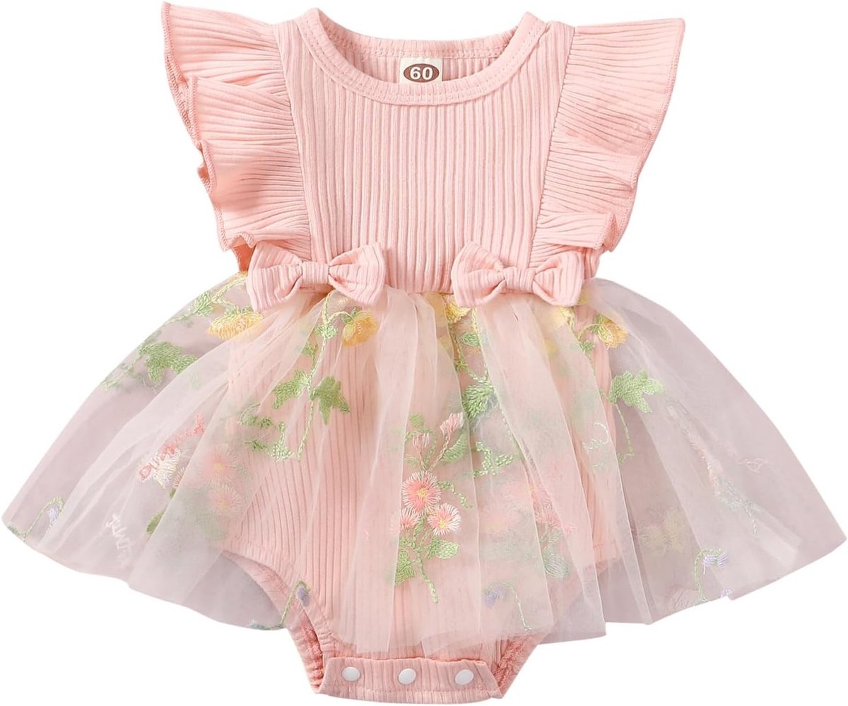 Zomerse Meisjesjurk met Ruffles en Bloemenborduursel voor Baby's van 0-24 Maanden, Perfect voor Feestjes en Dagelijks Gebruik