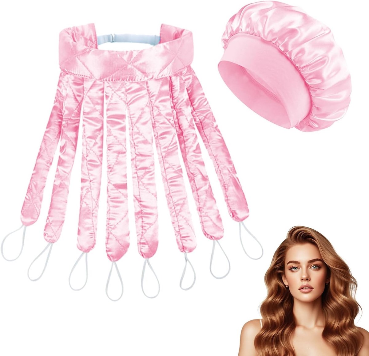 Krulspelden zonder warmte voor lang haar, haarband voor het creëren van golven en krullen (roze - inclusief nachtmuts)
