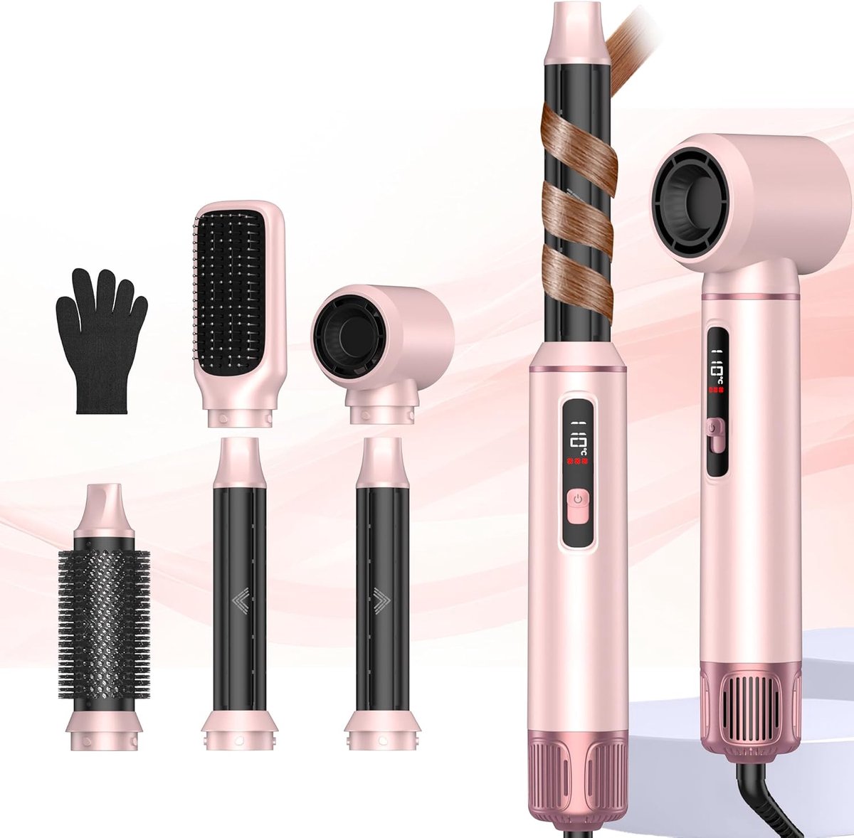 SnelShoppen - MogaWave Haarstyler 5-in-1 Airbrush Haarstyler met LCD-scherm en Temperatuurweergave 50-110 ℃, 1000 W Haardroger, Auto Air Cooler, Hetel