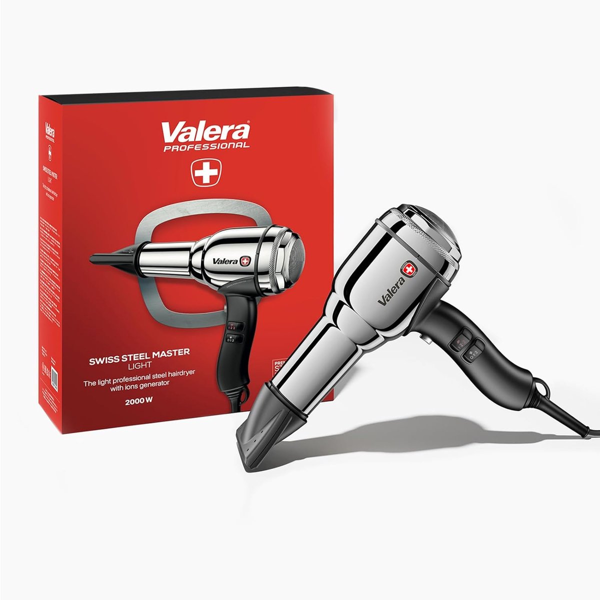 Thijox - Professionele Haardroger Swiss Steel Master Light 2100W - Lichte Föhn met Krachtige Motor, 3 Temperatuurniveaus, Ionisator, Verchroomd Staal