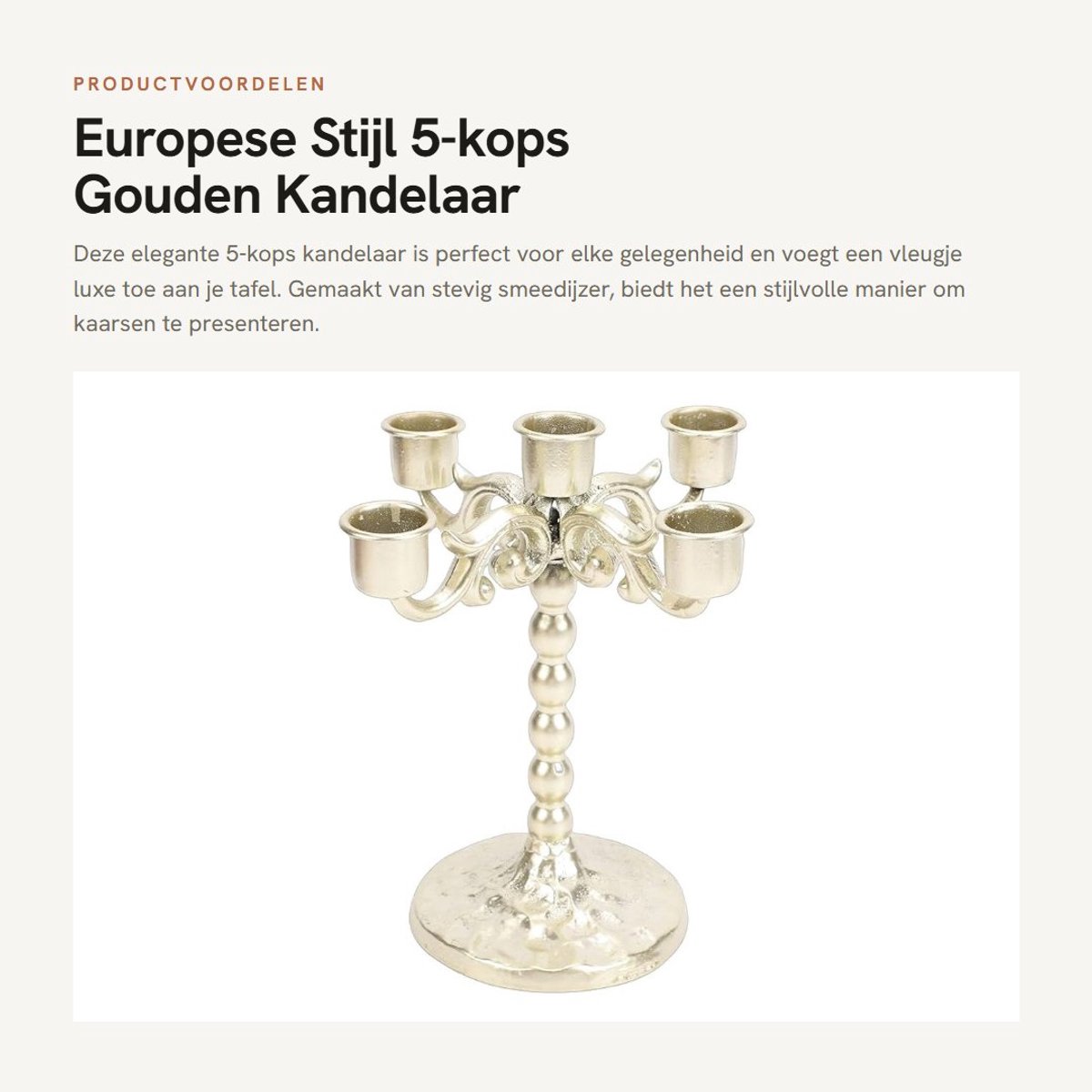 Dailygoods- Kaarsenhouder 5-kops - Smeedijzeren Kandelaar - Decoratief Middelpunt - Hoogte 18,5 cm - Voor Tapse Kaarsen - Stabiele Basis