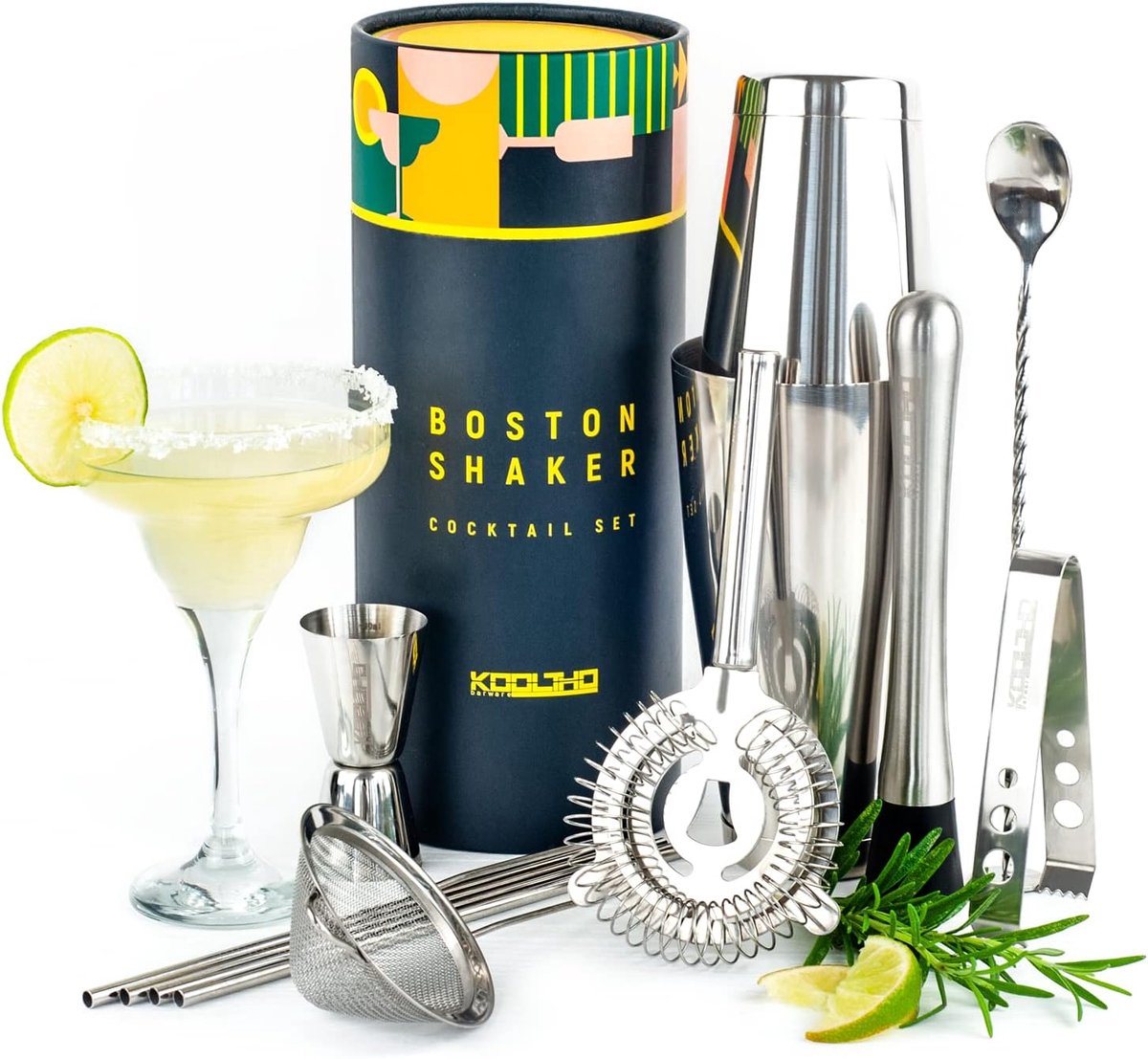 Thijox - Cocktail Set Boston Shaker Tin 12 Delig - Mix Kit in Cadeau Doos voor Mannen en Vrouwen - Personaliseerbare Cocktails Bar Accessoires voor Fe