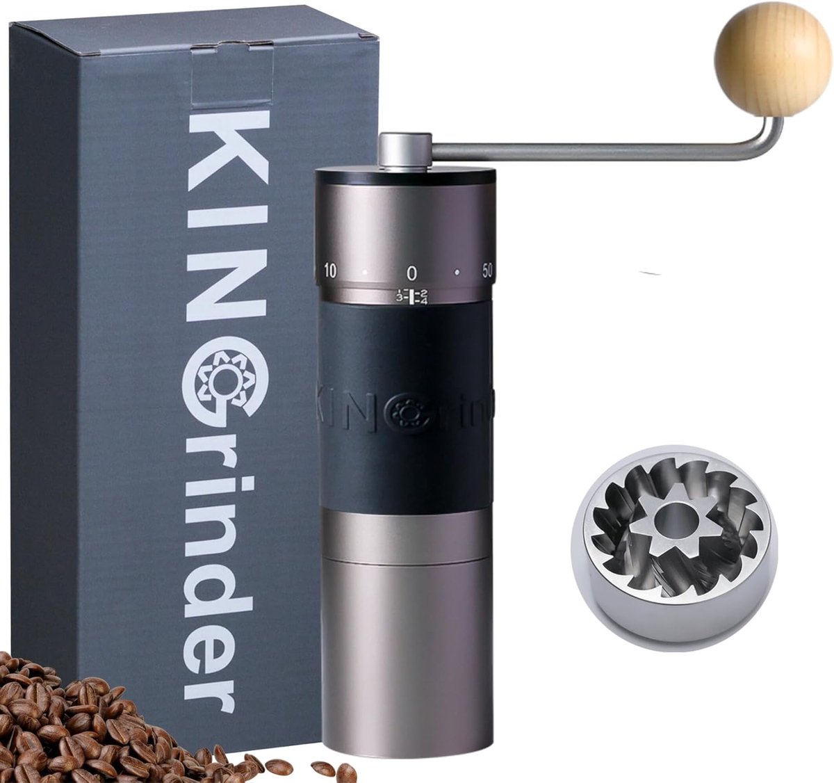 Thijox - Koffiemolen KINGrinder K6 Grijs RVS Maalschijf | Instelbare Maalgraad voor Espresso en Pour-Over | Handmatige Koffiemolen
