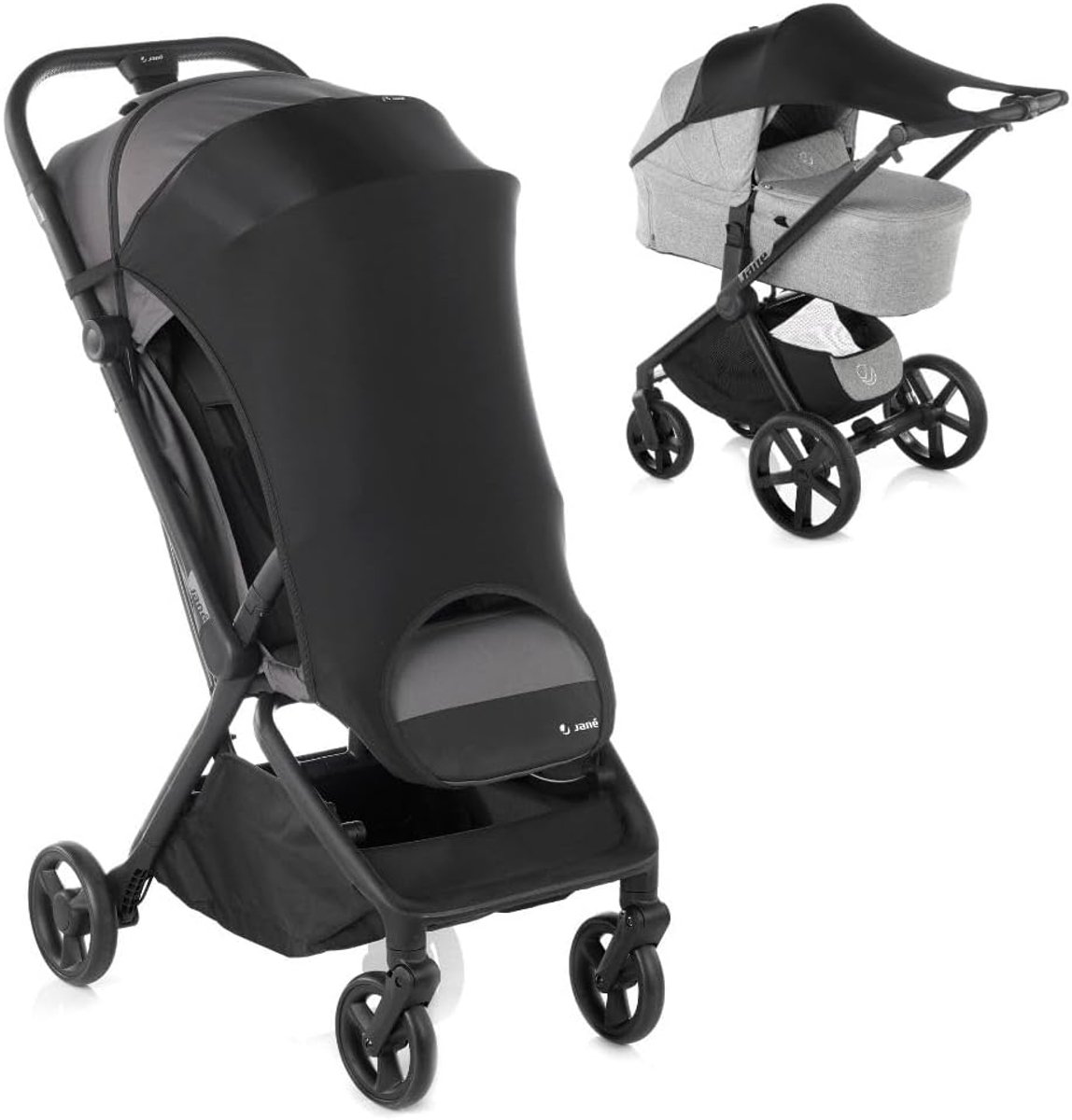 Thijox - Zonnekap voor Kinderwagen, Universele Zonwering met UPF +50, Ademend en Elastisch, Zwart, Ideaal voor Wandeling met Kinderen