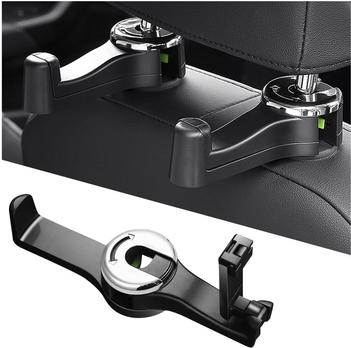 Dailygoods- Hoofdsteunhaak 360° draaibaar - Autohouder Telefoon - Autohaken voor Tassen - Heavy-duty Autoaccessoires - Sterk en Duurzaam - ABS Materiaal