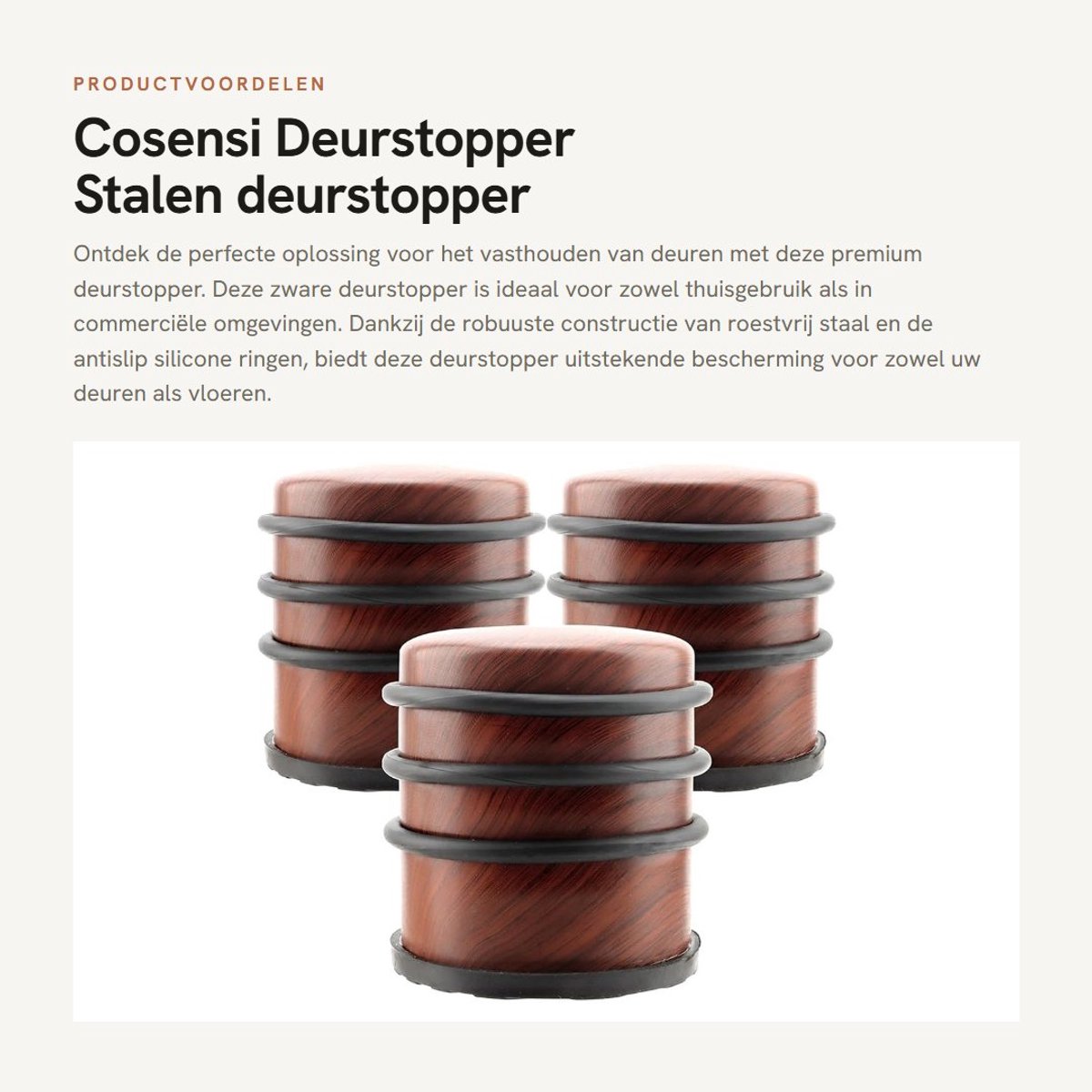 Dailygoods- Deurstoppers Zware Roestvrij Stalen Constructie - Deurstopper met Siliconen Ringen - Modern Design - Bescherming voor Deuren - 3 Stuks - 2.88 x 3.2 Inch - Deurbuffer