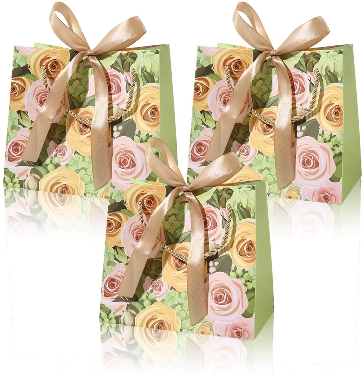 Dailygoods - BSITSSS 3 Rozen Gift Bags, Happy Birthday Luxe Gift Bag, 25x12x20cm Groen Party Favor Candy Zakken voor Meisjes Douche Decoraties