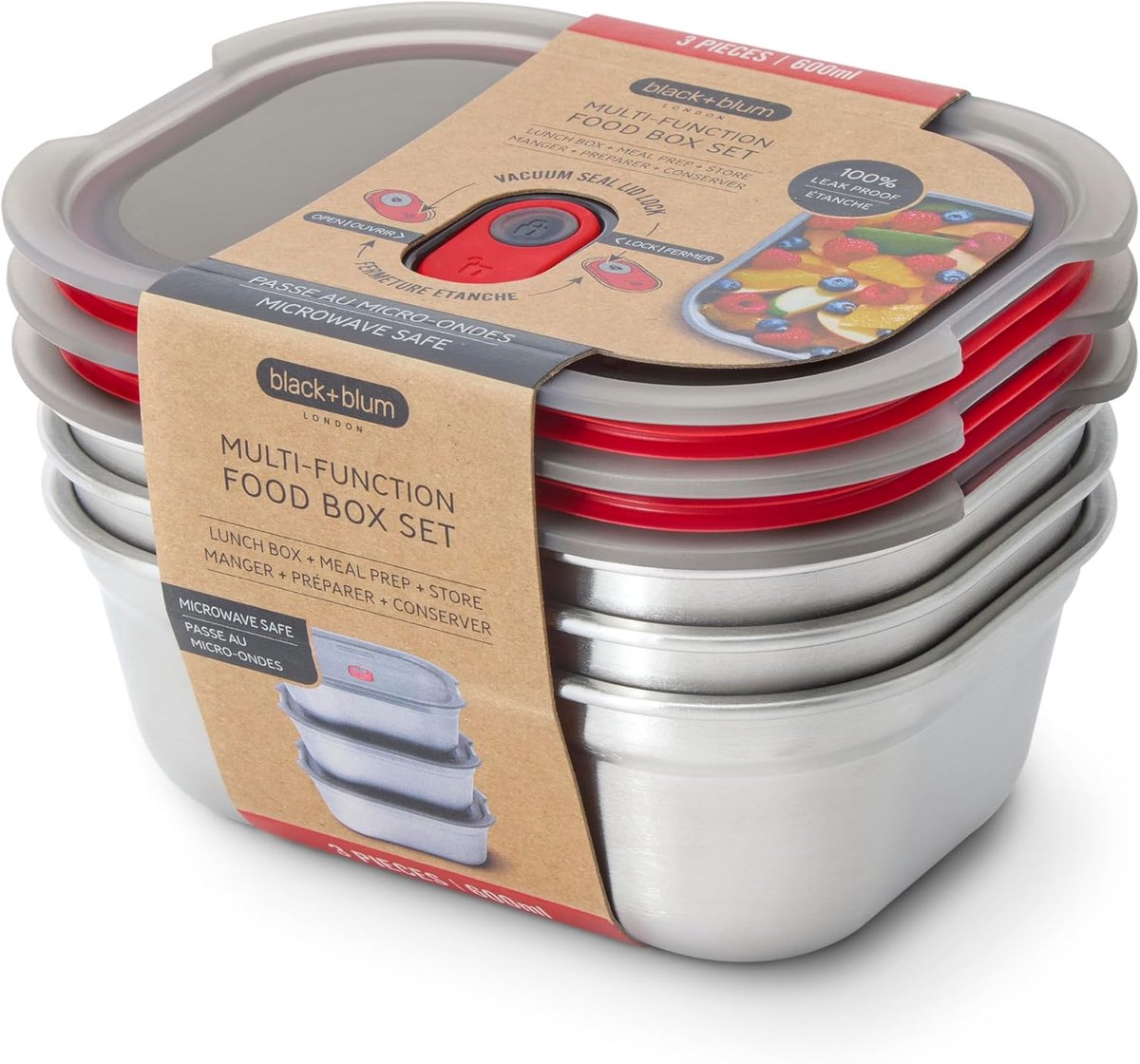 Thijox - Lunchboxset - magnetronbestendig roestvrij staal - plasticvrije, lekvrije, luchtdichte lunchbox - 3 kleine dozen - ideaal voor school, werk,