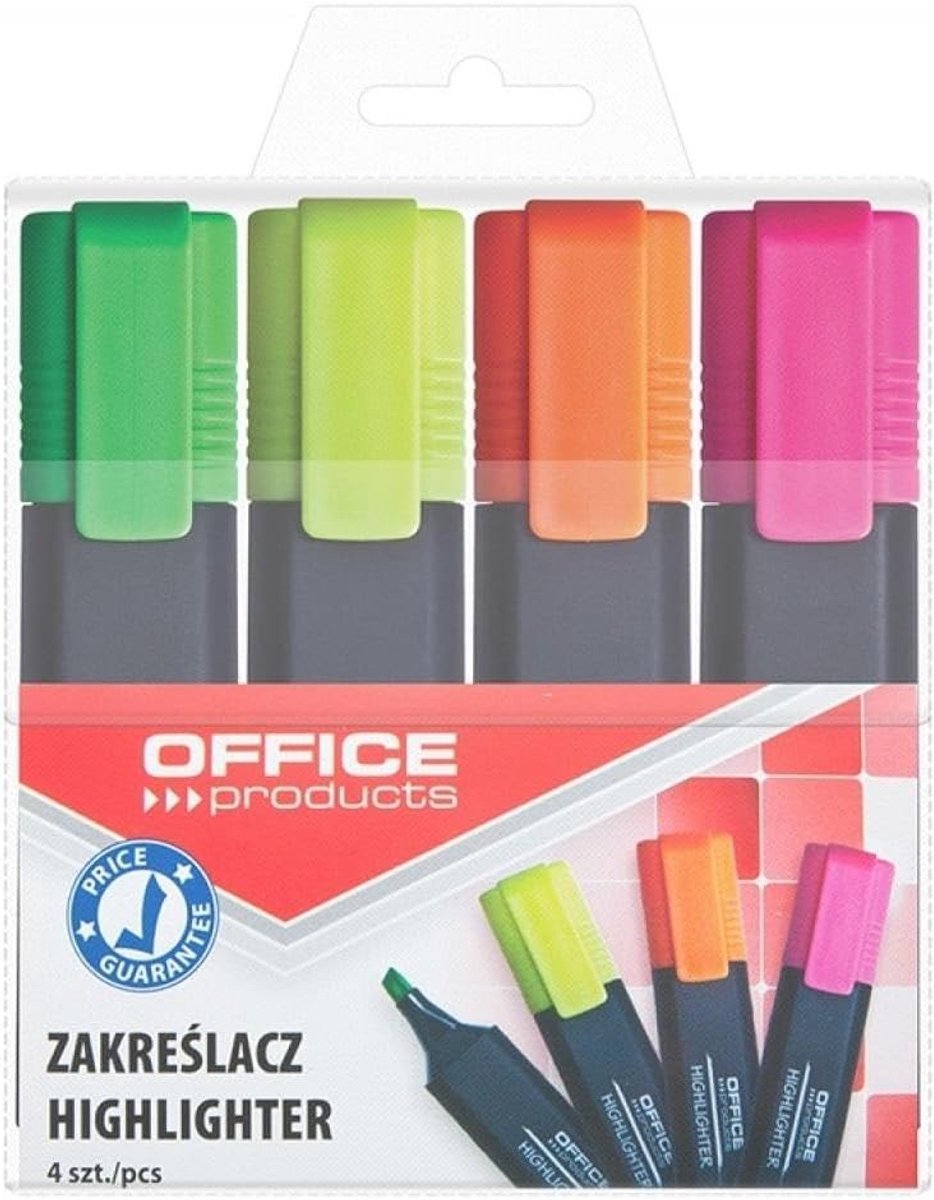 Thijox - 4-pack Oplichtende Markeerstiften - Geel, Oranje, Roze, Groen - Highlighter Textliner met Niet-Giftige Inkt - Lijndikte 1-5mm voor School, Ka