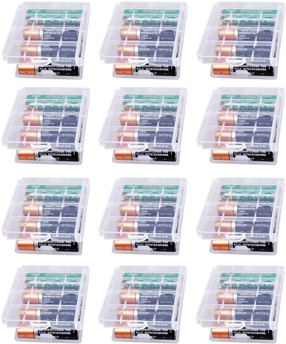 SnelShoppen - Pack van 12 Plastic Batterijopbergdozen voor AA en AAA - Transparante Batterijbox met Kliksluiting voor Organisatie en Bescherming van O