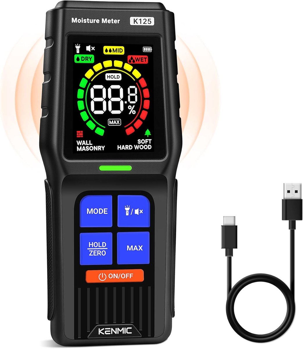 Thijox - Pinloze Vochtmeter voor Gipsplaat, Hout en Metselwerk - Niet-destructieve Vochtdetectie met LCD-Scherm, Akoestisch Alarm, 4 Modi, Detecteert