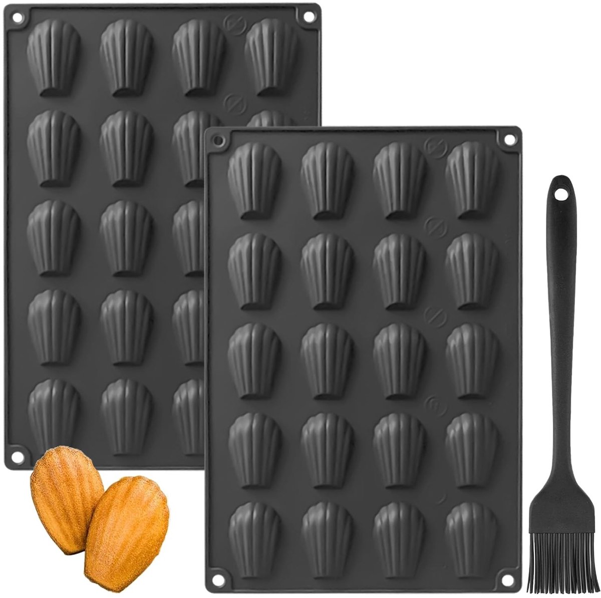 Dailygoods- Madeleine-bakvorm 2 stuks - Siliconen Bakvormen - Anti-aanbaklaag - 20 Gaten - Ideaal voor Chocolade/Snoep - Afmetingen 29,6 x 20 x 1,1 cm