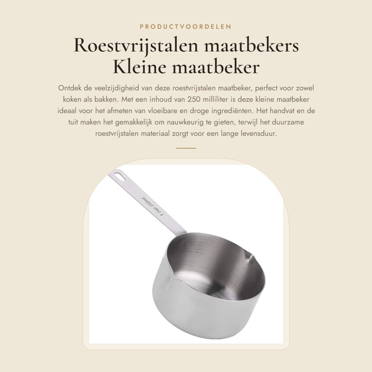 Dailygoods- Maatbeker Roestvrij Staal - Maatbeker 1 Liter - Maatbeker Klein - Maatbeker met Handvat - Maatbeker met Tuit - Geschikt voor Koken/Bakken
