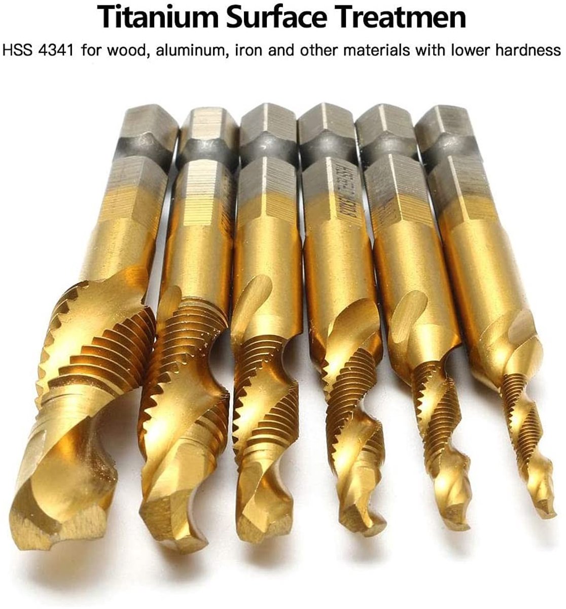 Dailygoods - 6 Packs Hex Shank Titanium Coated Verzinkkraan Boor Set - Schroefdraad Tap Boor - Metrische Combinatie - M3-M10 - Hoogwaardig Gereeds...