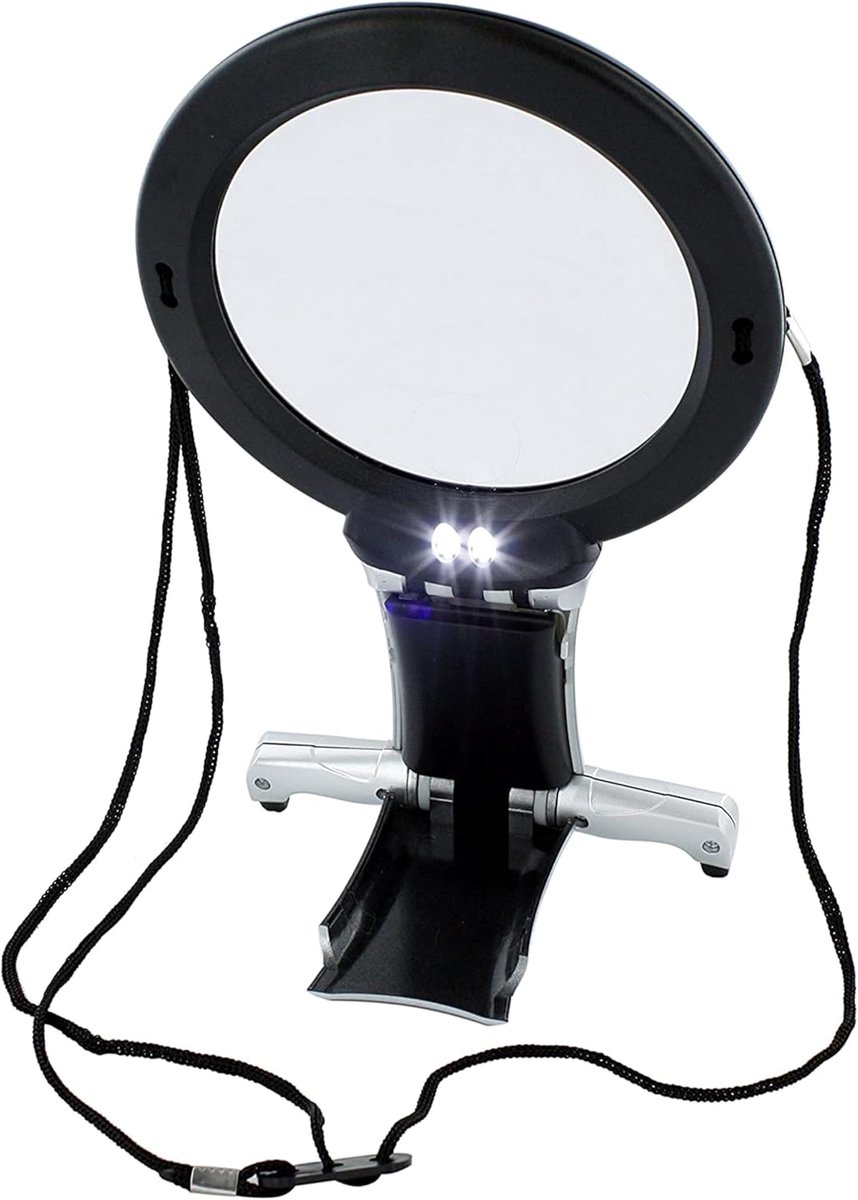 Thijox - Vergrootglas met Licht 2X 6X Vergroting Handsfree Lezen met Koord & Bureaustandaard voor Senioren Ambachten Naaien Hobby