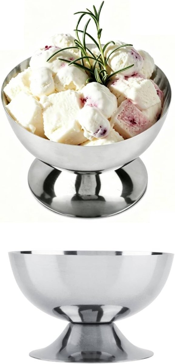 Stainless Steel IJsbekers en Dessertkommen - Ideaal voor Sundaes, Salades en Cocktails - Set van 2 Korte Voeten