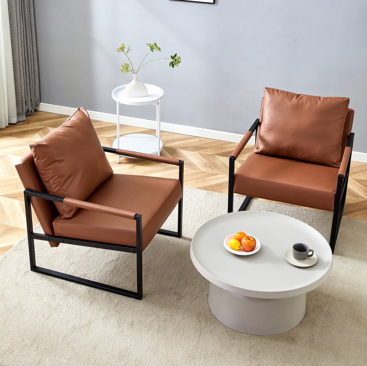 MIVRAY Fauteuil 68,6 x 75,5 x 75,2 cm - Leesstoel Met Armleuningen En Dikke Kussens - Voor Woonkamer Slaapkamer En Kantoor - Kunstleer Bruin