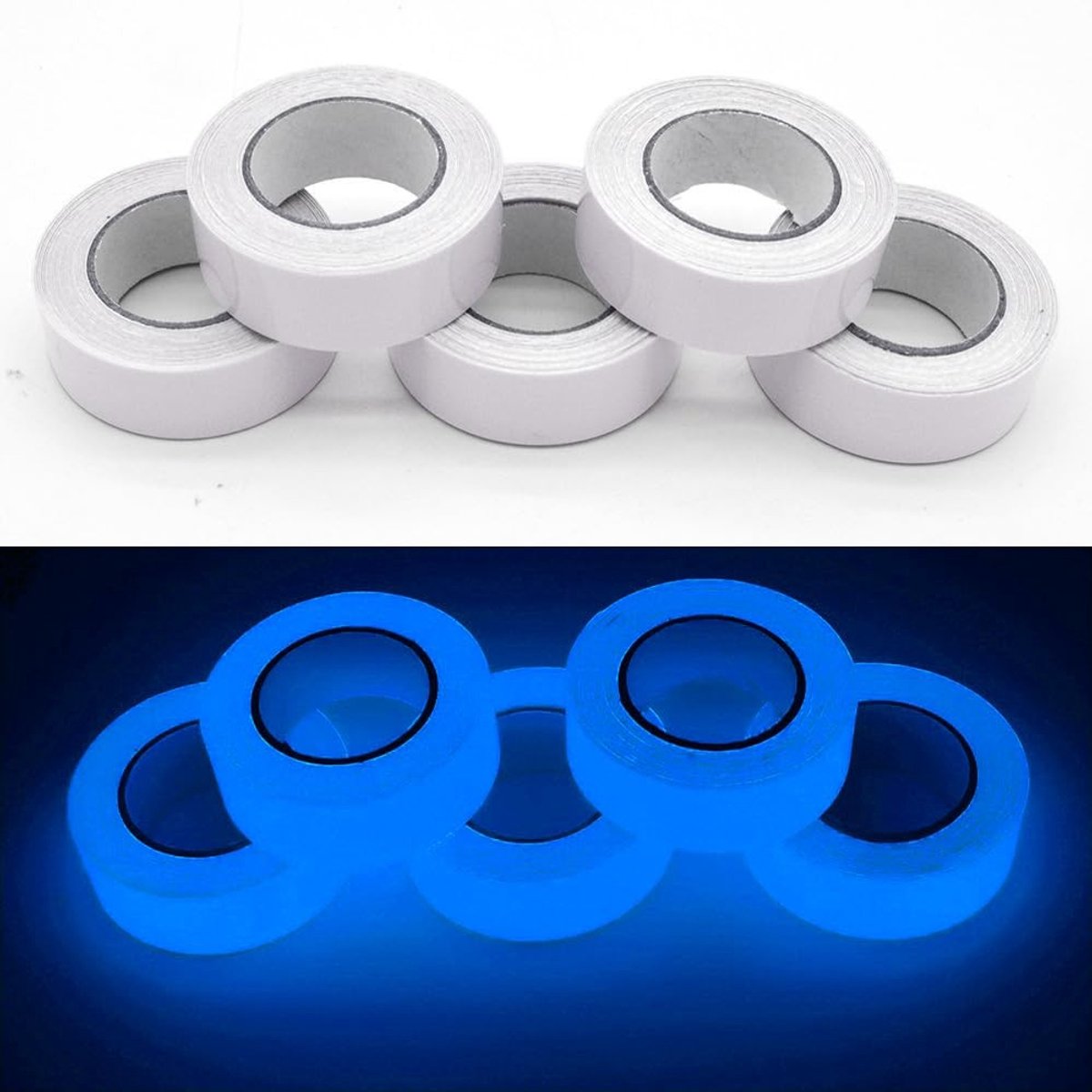 2 Rollen Fluorescerende Plakband, Luminous Tape voor Veiligheid, Marker Tape voor Trappen, Ladders en Vloeren, Blauw, 2cm x 5m, Ideaal voor Binnen en Buiten Gebruik