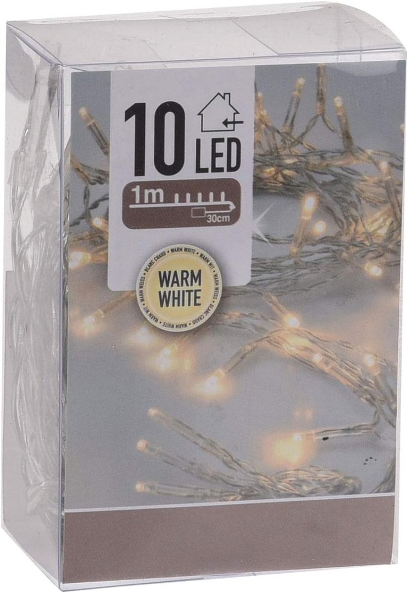 Thijox - Led-lichtsnoer warm wit met timer 1 m, 10 leds, kerstverlichting voor binnen, advent, winter, decoratie, batterijen