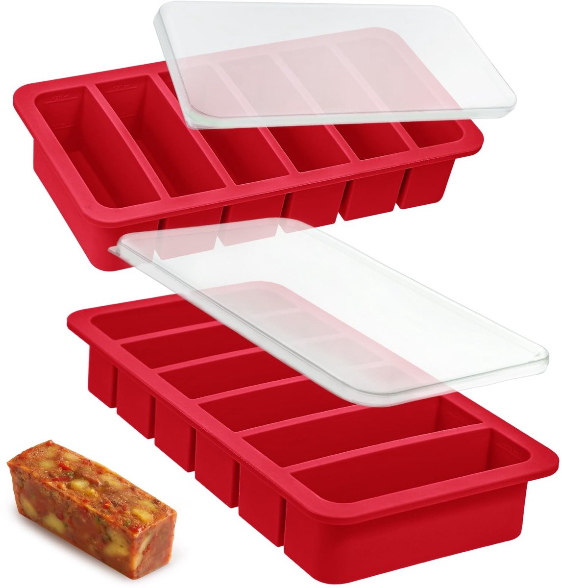 Dailygoods - Kamehame Siliconen soepvriezerlade met deksel, 2 stuks, 1/2 kopje soepvriezer, vormpjes, extra grote ijsblokjesvorm voor het invriezen van soep, bouillon, saus, boter, maaltijdbereiding