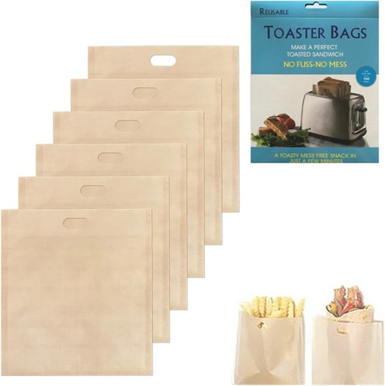 Foto: Thijox 6 stuks herbruikbare broodroosterzakken teflon anti aanbak toastie zakken voor broodrooster magnetron en grill wasbaar en hittebestend