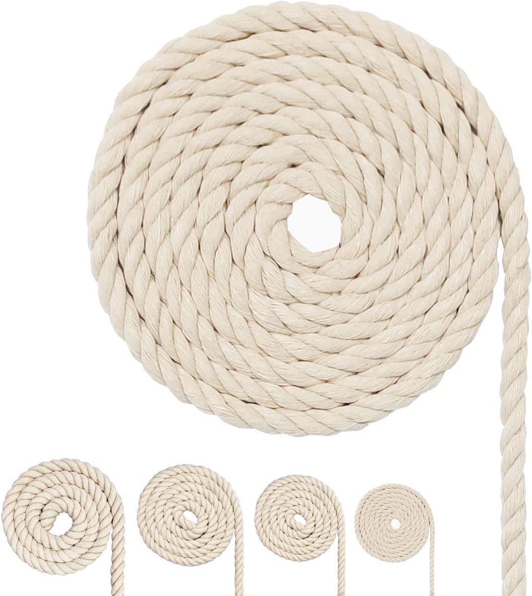 Thijox - Katoenen Koord Macramégaren 8 mm (5 m) voor DIY Knutselwerk, Wanddecoratie, Plantenhangers, Dromenvangers, Muurkunst, Katoenen Touw