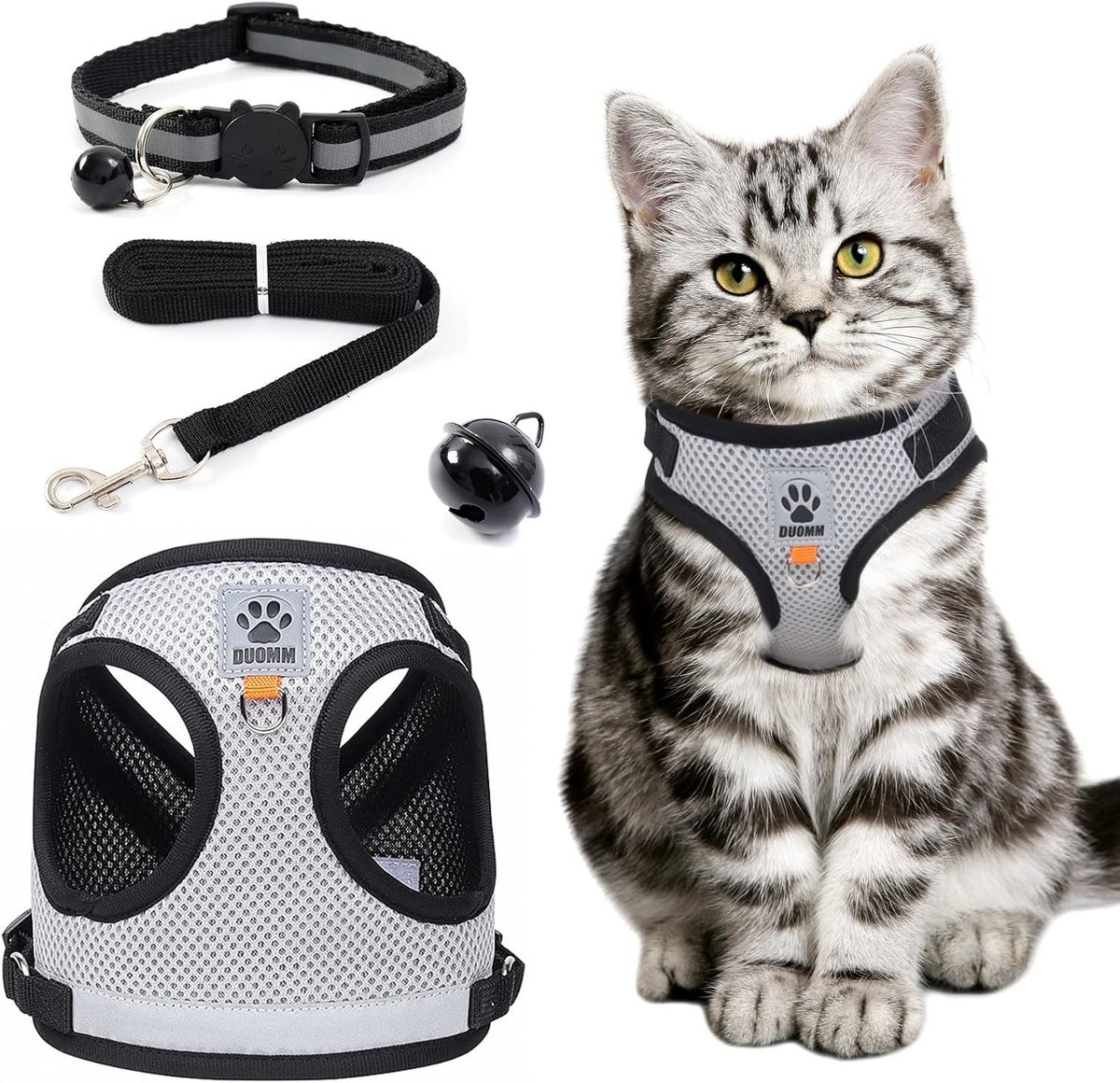 Verstelbare Reflecterende Kat Harnas Set met Leash, Veilig en Comfortabel Harnas voor Katten, Inclusief Halsband en Borstharnas, XS