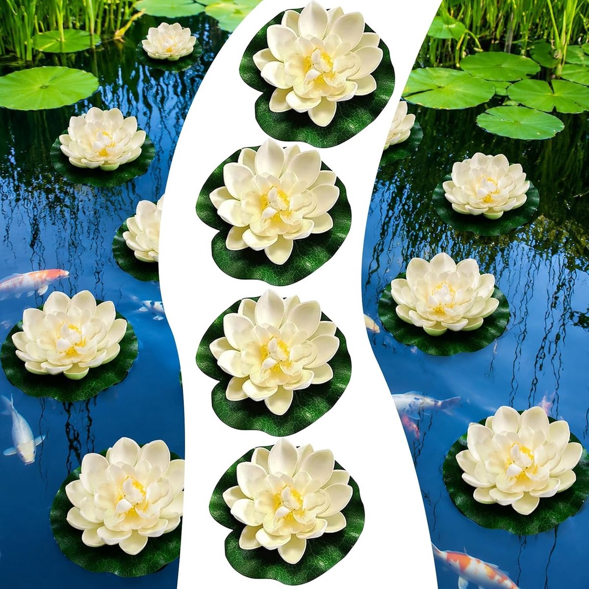 8 Stuks Drijvende Bloemen Waterlelie Planten - Kunstmatige Witte Lotus voor Tuin en Vijverdecoratie, Ideaal voor Buiten en Patio