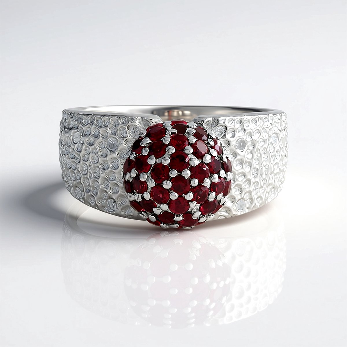 Cavill - Luxe Zilveren Damesring - 925 Sterling Zilver Geplatineerd - 1,205 ct Rode Tanzaniaanse Spinel - Handgemaakt met Pavé en Ronde Edelstenen