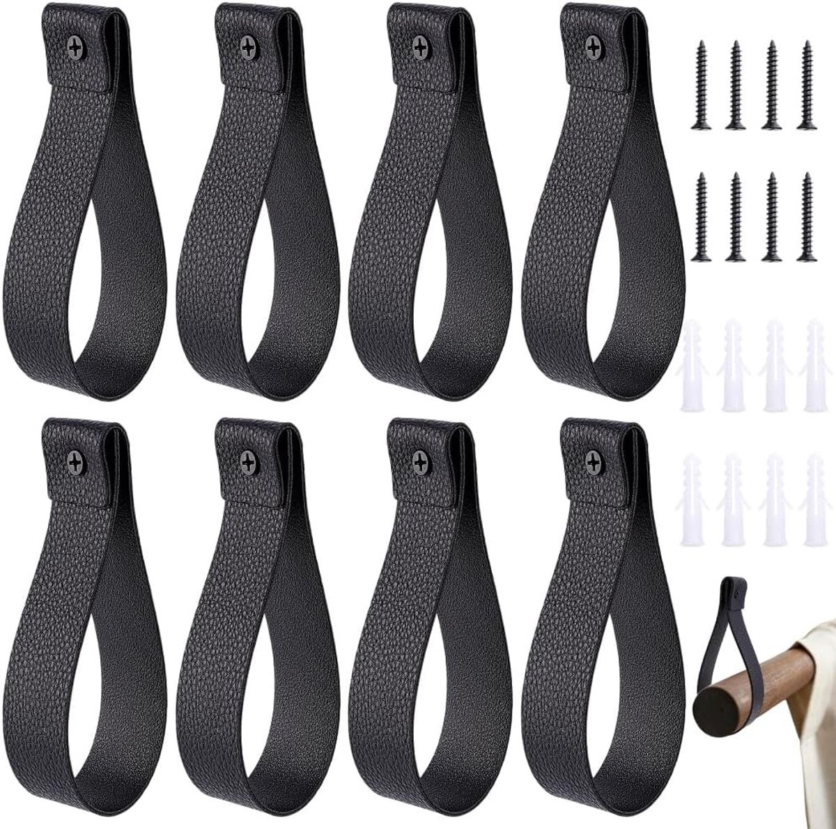 Set van 8 gordijnroedehouders van PU-leer, wandmontage, decoratieve wandhaken voor macramé en handdoeken, ideaal voor kunstdecoratie en interieurstyling