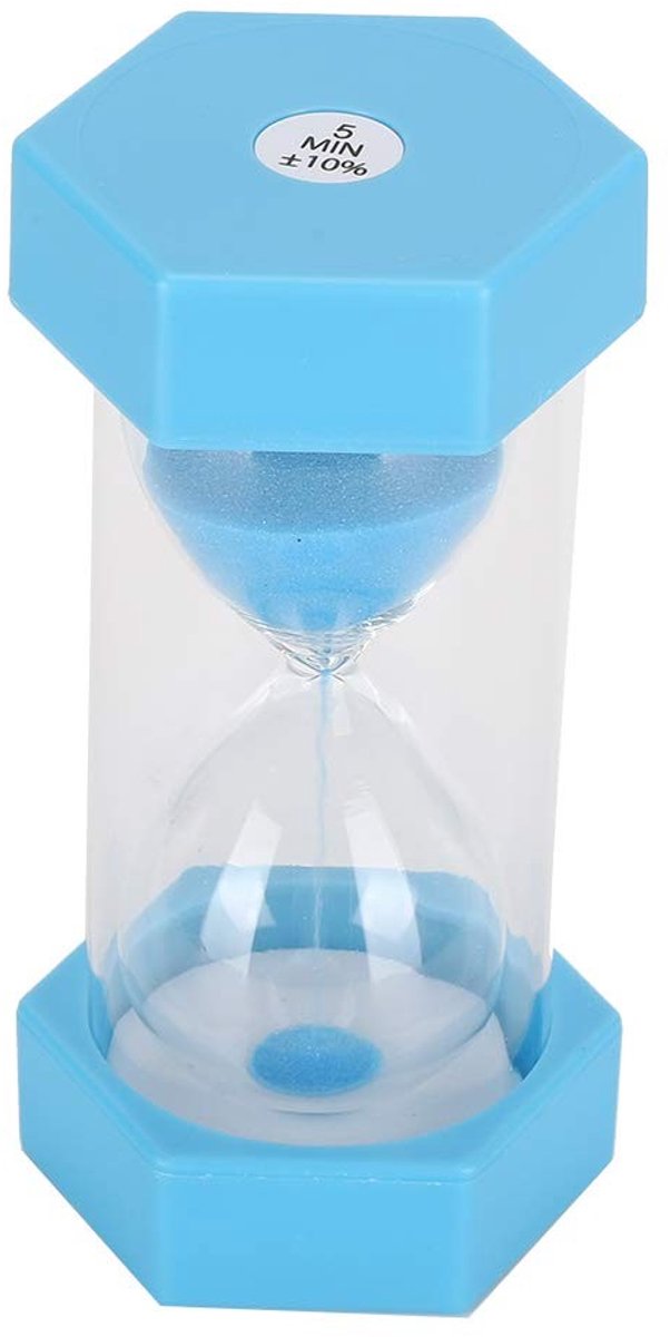 Dailygoods- Zandloper 5 Minuten - Zeshoekige Vorm - Duurzaam Kunststof - Kinderspeelgoed - Veilig en Valbestendig - Hoogte 12.8 cm - Tijdklok
