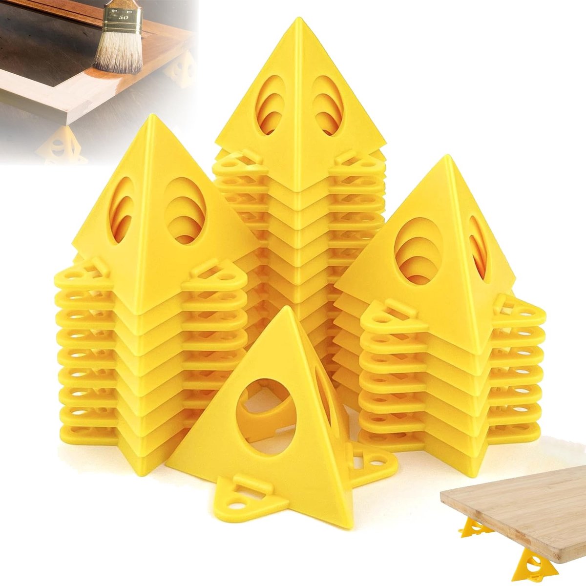Dailygoods- Verfpiramidehouder Geel - 40 Stuks - Driehoekige Standaard - Kunststof - Stabiliteit - Perfecte Ondersteuning - Schilderstandaard