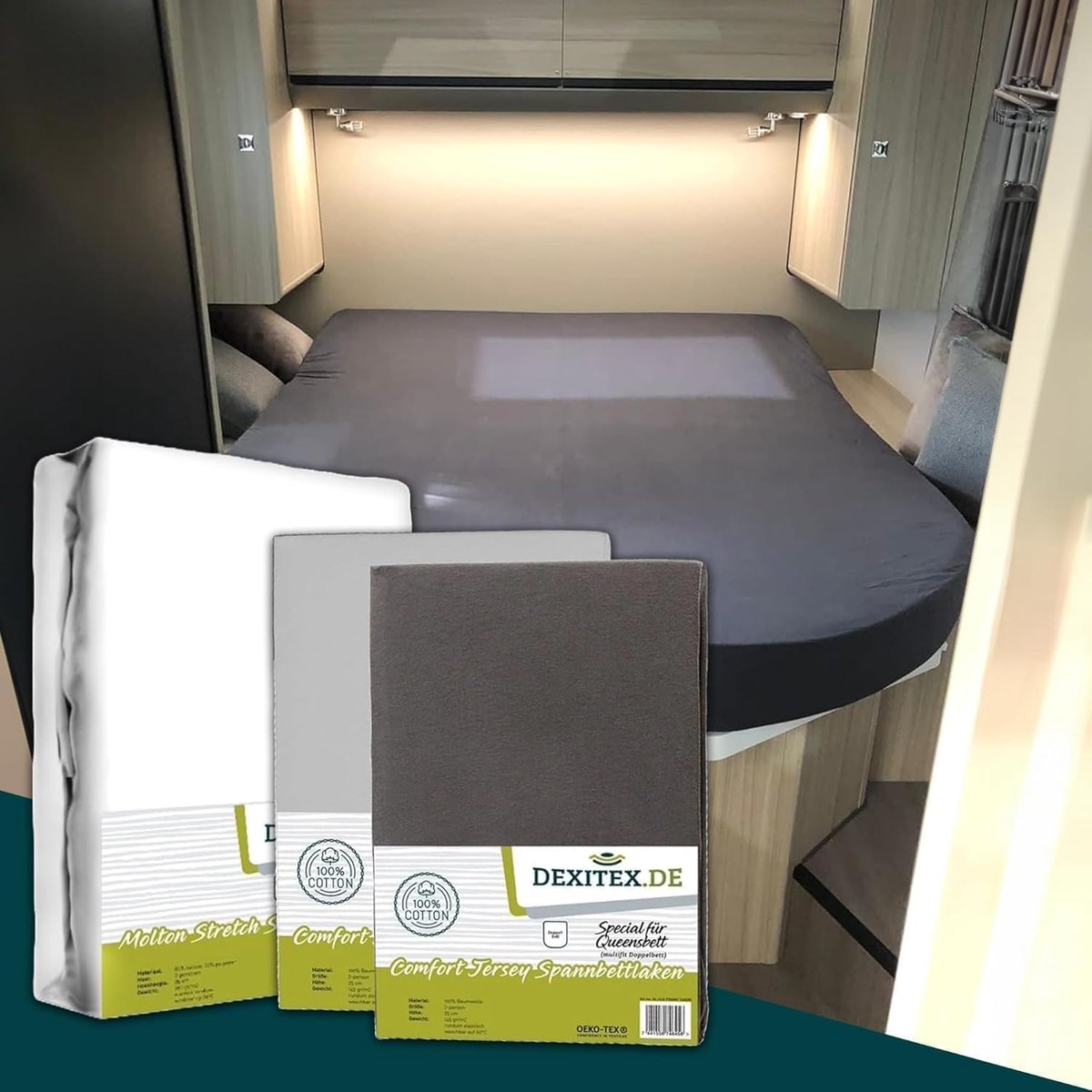 Thijox - Caravanlakens voor Tweepersoonsbed (Queensize) - Set van 3 - Hoogwaardige Katoenen Molton- en Hoeslakens in Grijs en Antraciet - Ideaal voor
