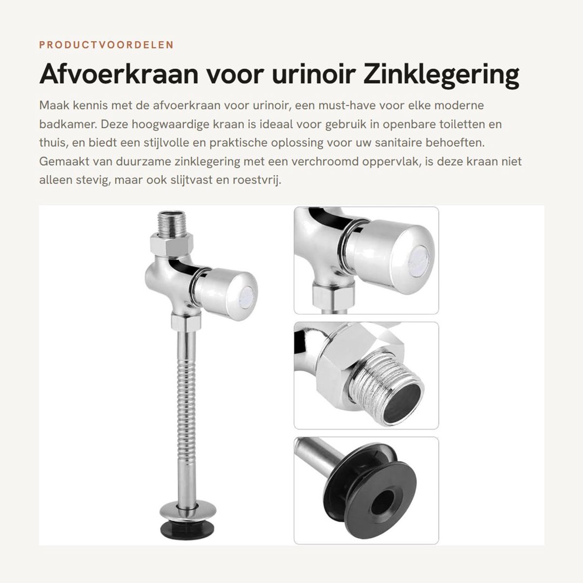 Dailygoods- Urinoir Kraan Hoge Kwaliteit - Zinklegering - Handdruk Ventiel - Toiletafvoerkraan - Waterbesparend - Eenvoudig te Installeren - Spoelklep